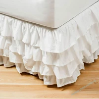 4 layers ruffled bed skirt wrap around elastic bed skirt bed cover without surface home hotel bed skirt twin full queen king