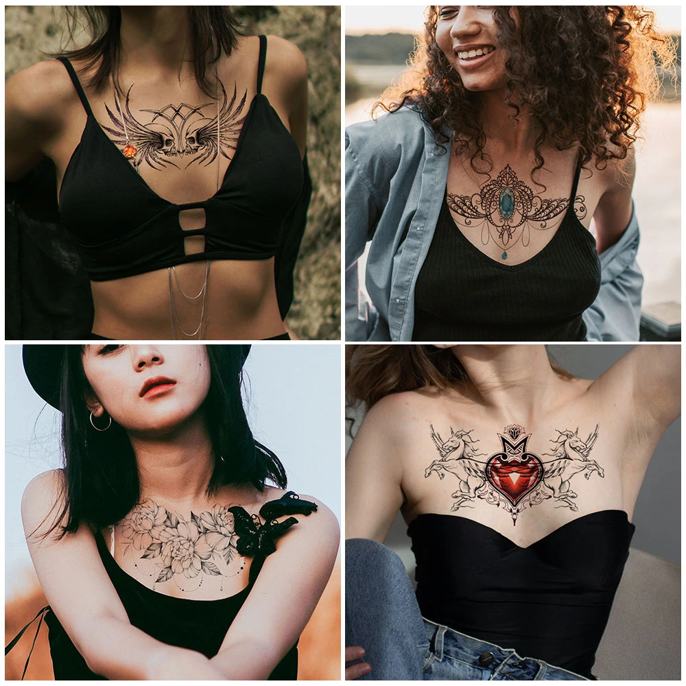 VeeCharm-шикарные сексуальные Цветочные Временные татуировки наклейки для груди