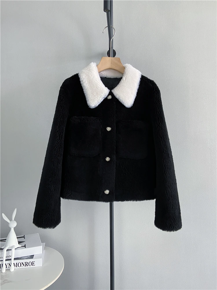 

2022 New Winter Jacket Women Lamb Coat Real Fur Coat Casual Warm Fur Jacket Women's Long Sleeve Solid Coat Outerwear D71