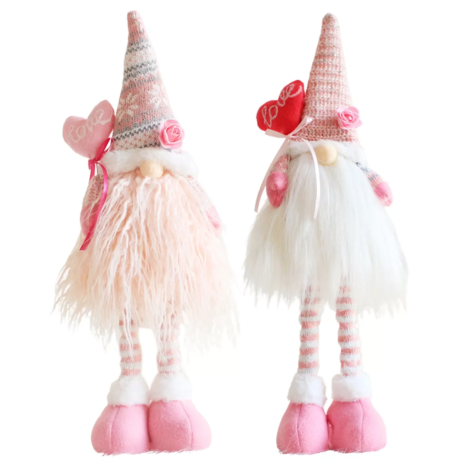 

2PCS Valentine's Day Gnomes Faceless Doll Ornament Heart Love Long Legs Plush Standing Tomte Faceless Doll Valentines Day Gift
