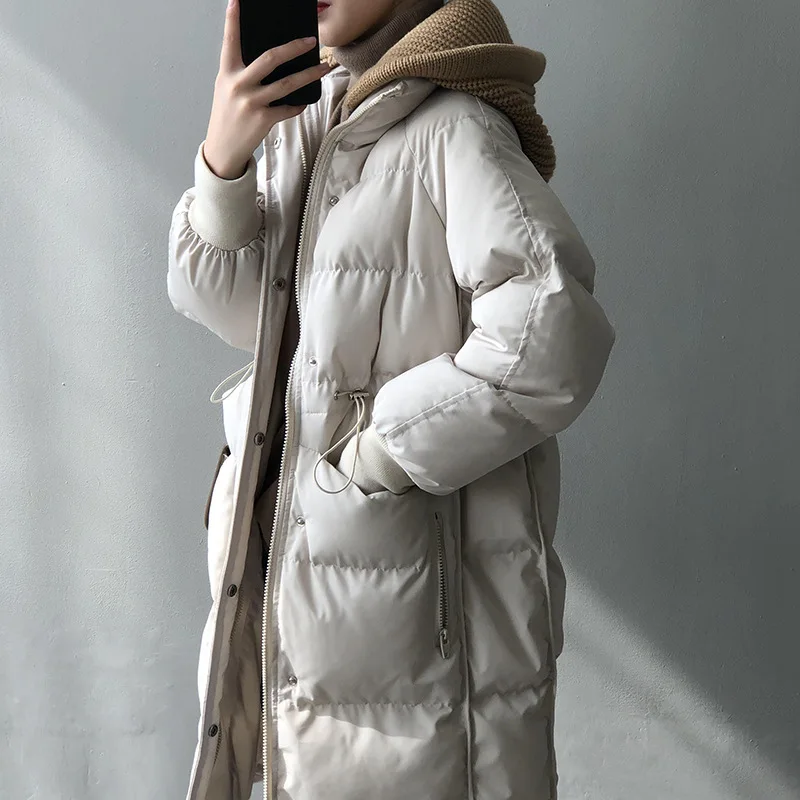 2022 New Korean Style Hooded Raglan Sleeves Loose Comfortable Long Warm Thick Parka Woman Winter Coats And Jackets