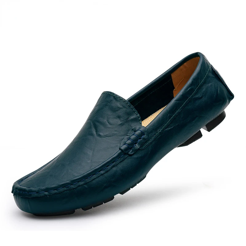 

Men Leather Shoes Hot Sale 2022 Cow Casual Slip on Driving Soft Big Size 50 Moccasin Man Black Brown Blue