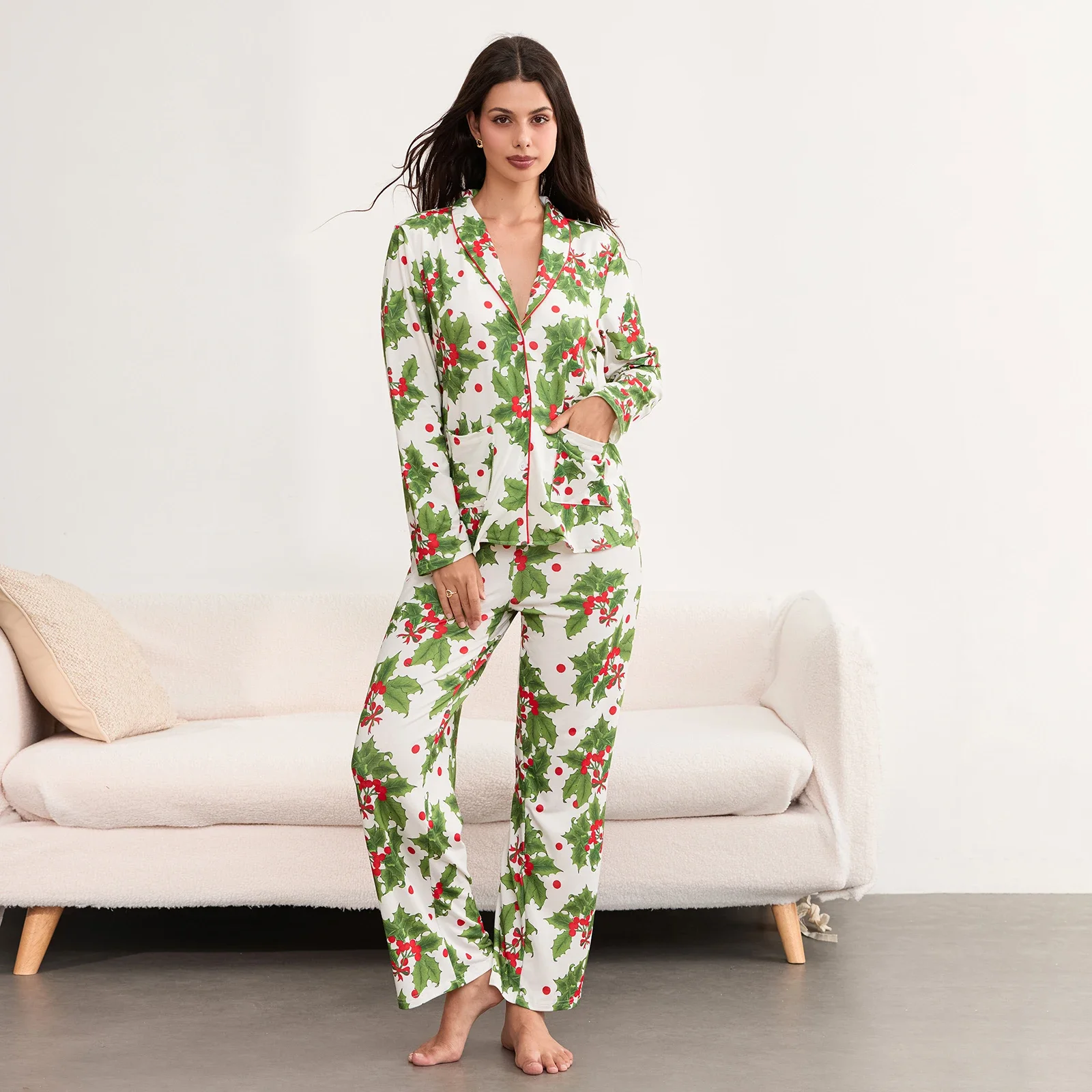 Hirigin осенне-зимний пижамный комплект для женщин с длинными рукавами и цветочным