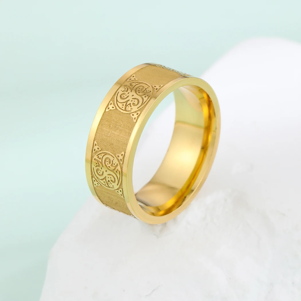 

Chandler Stainless Steel Trixel and Ravens Ring with Ornament Handcrafted Norse Jewelry Simple for Men and Women