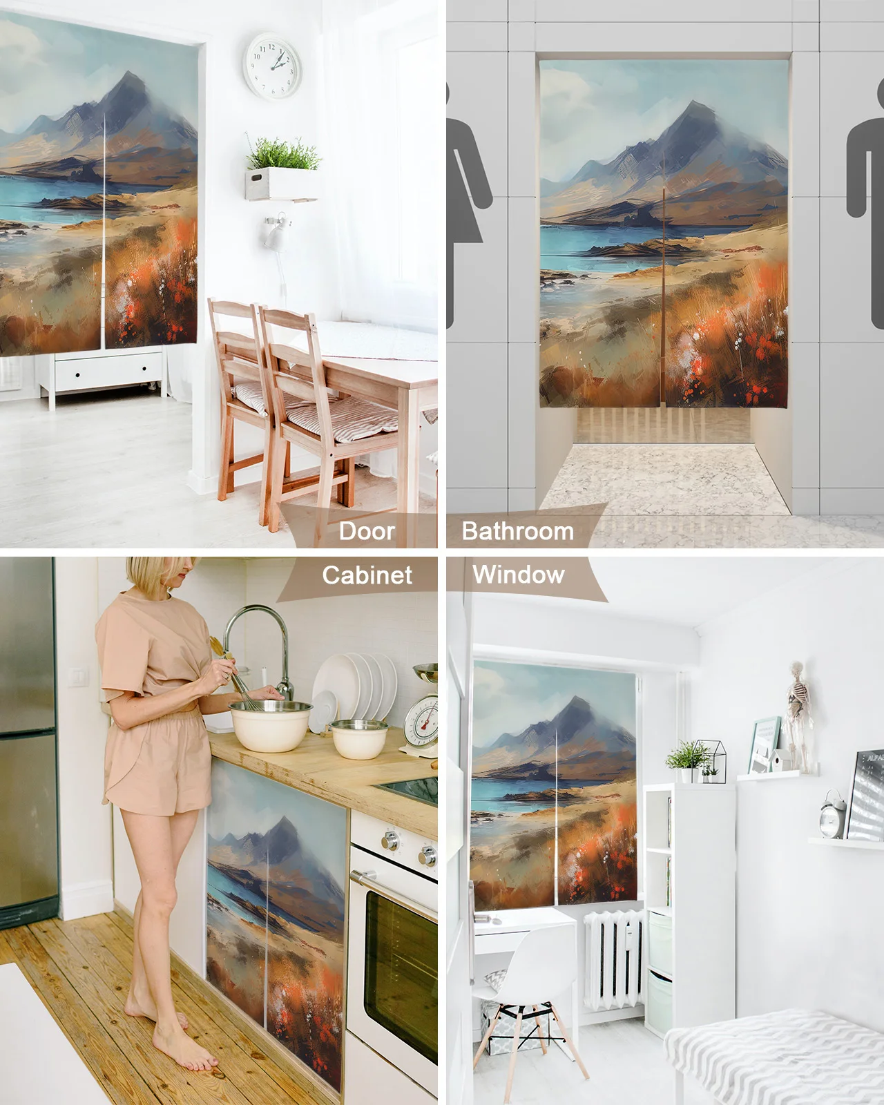 Горы облака камни картина маслом японская дверная занавеска кухонные