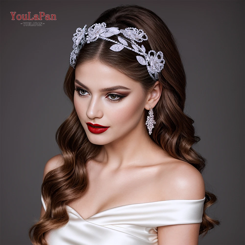 Женский обруч для волос YouLaPan Свадебный Декоративный с кристаллами и цветами