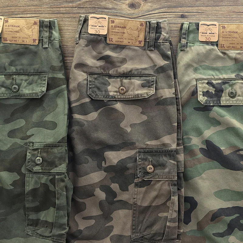 Летние камуфляжные шорты мужские модные свободные прямые тяжелые ретро брюки Yu
