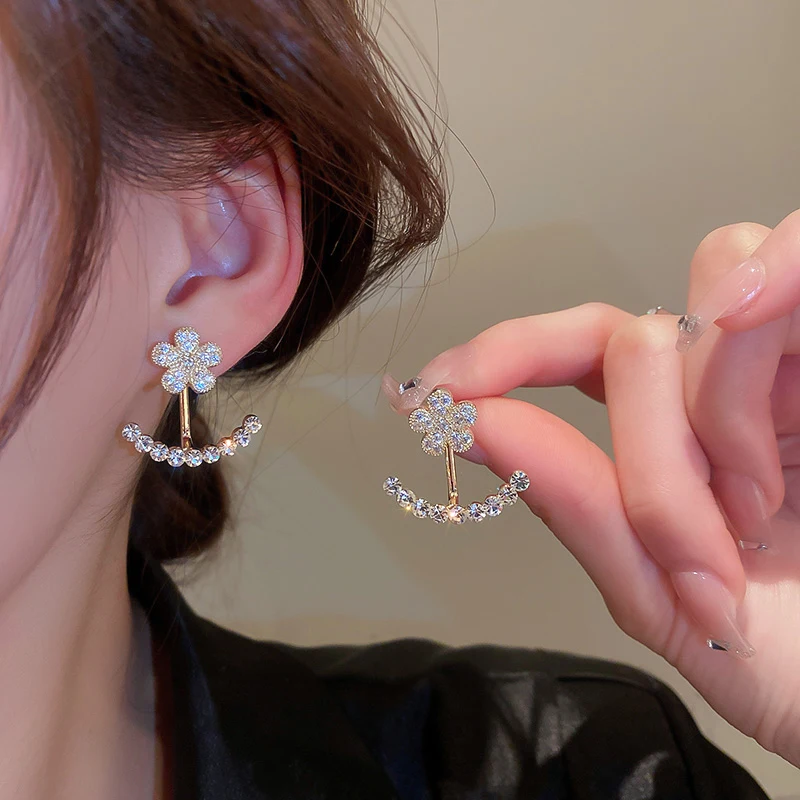 

Cubic Zirconia Flower Stud Earrings for Women Simple Sweet Drop Earrings Korean Fashion 2022 Girl Student Romantic Jewelry