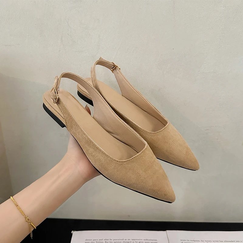 

Suede Sandals Women Shoes Pointed Toe Flats Fashion Dress Party 2023 Summer Brand New Shallow Slides Slingbacks Women Slippers