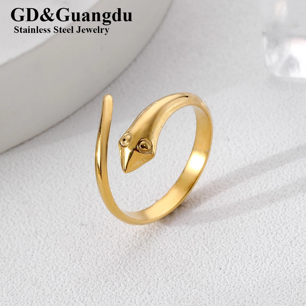 

Japanese Popular Titanium Steel Jewelry Snake Shape Zircon Open Rings