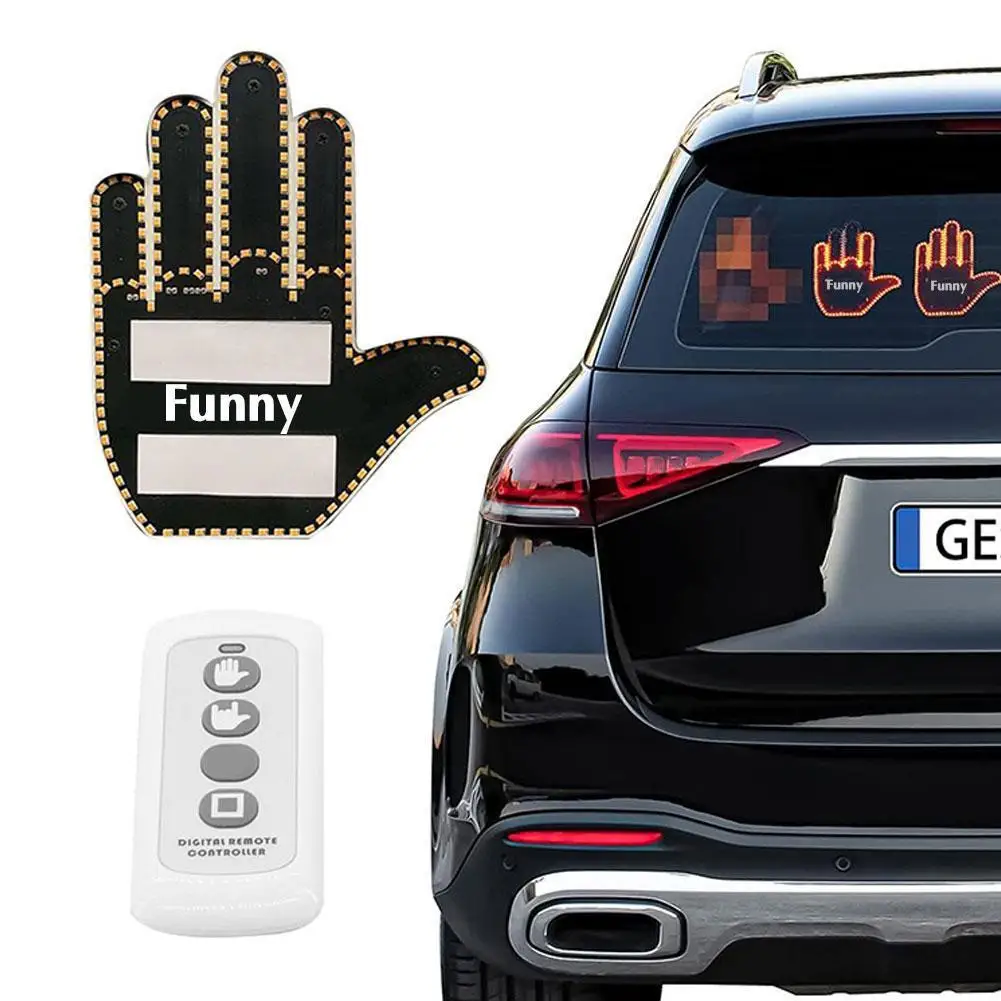 

Funny Car Finger Light With Remote, Road Rage Signs Middle Finger Gesture Light Sticker Glow Panel Universal Racing Window