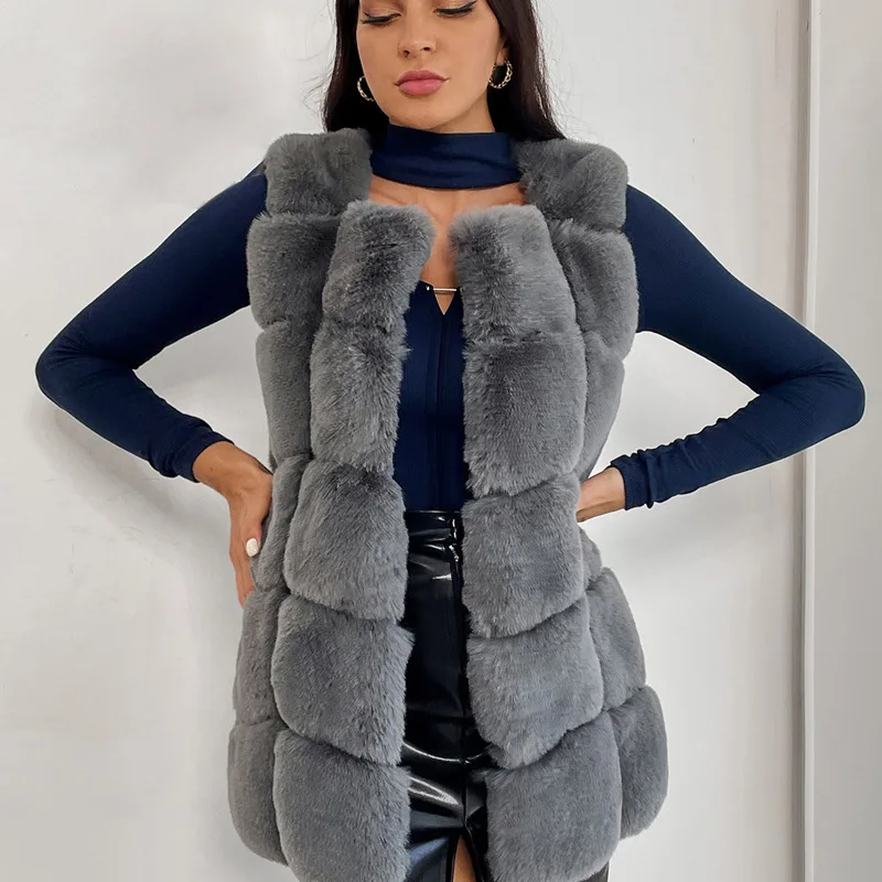 2022 Women's fur vest splicing warm temperament commuter wool vest