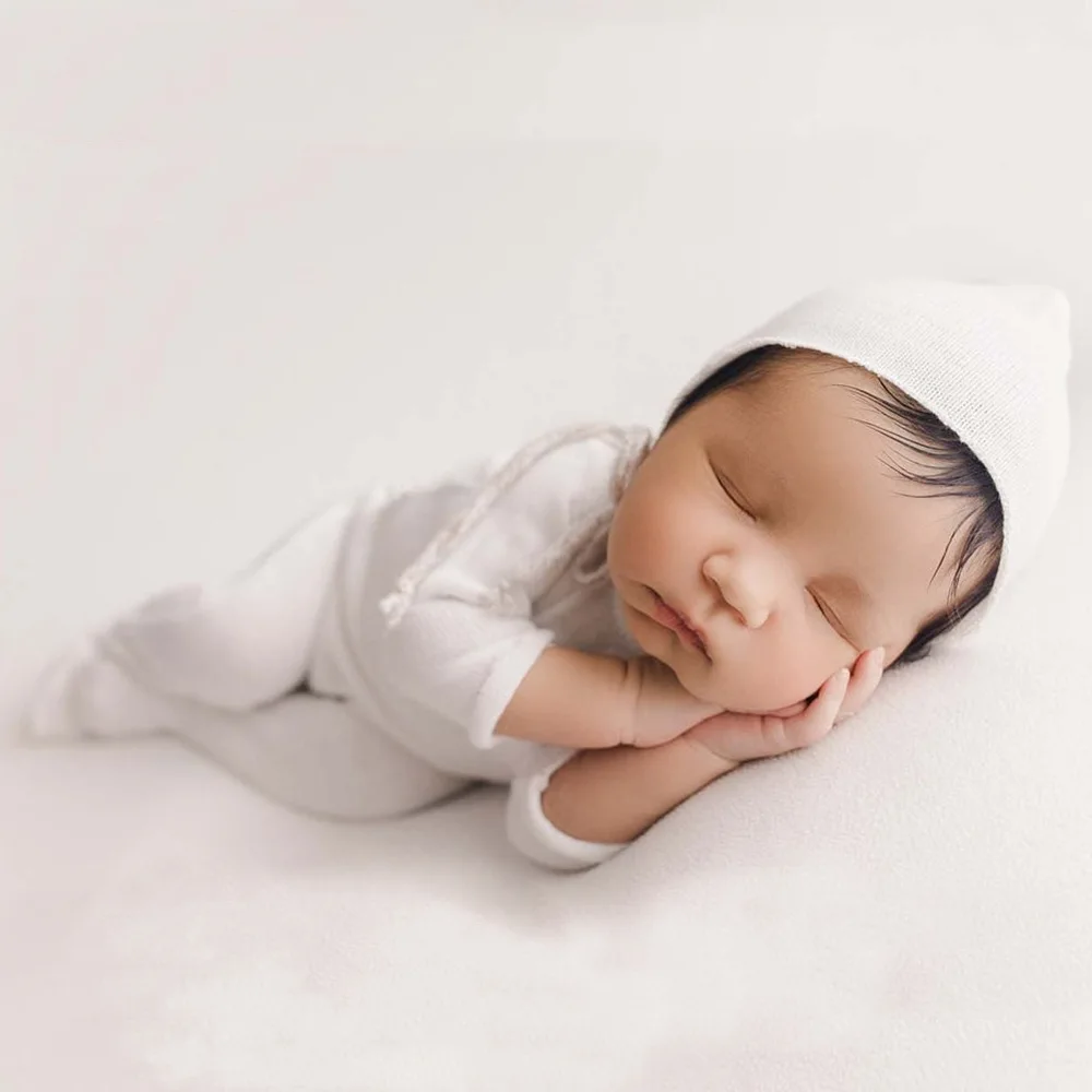 Newborn Photography Clothing White Hat+Jumpsuit 2Pcs/Set Baby 0-1Month Photo Props Accessories Studio Infant Shooting Clothes