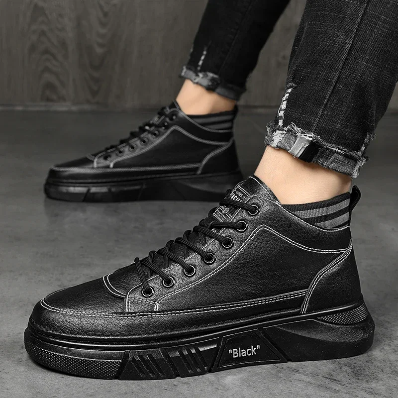 

Мужские кожаные туфли на шнуровке, с круглым носком, водонепроницаемые, однотонные, на платформе, Повседневная Деловая обувь, весна-осень 2023