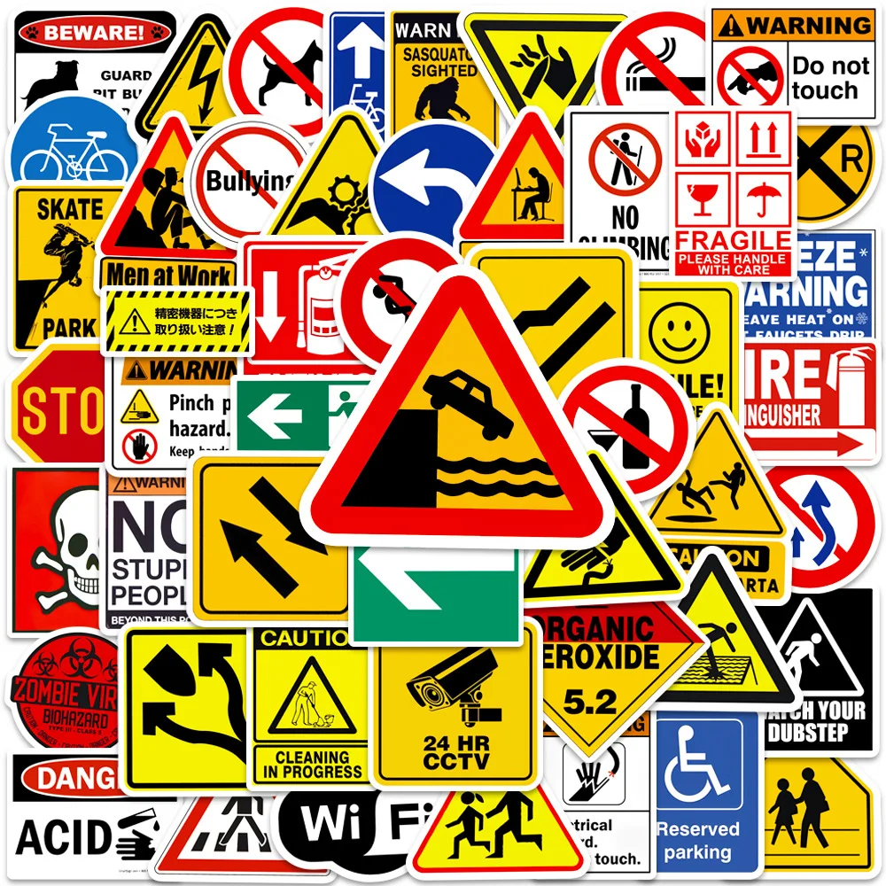 

50Pcs Cartoon Warning Stickers Danger Banning Skateboard Guitar Laptop Motorcycle Car Classic Toy Cool Decals Sticker