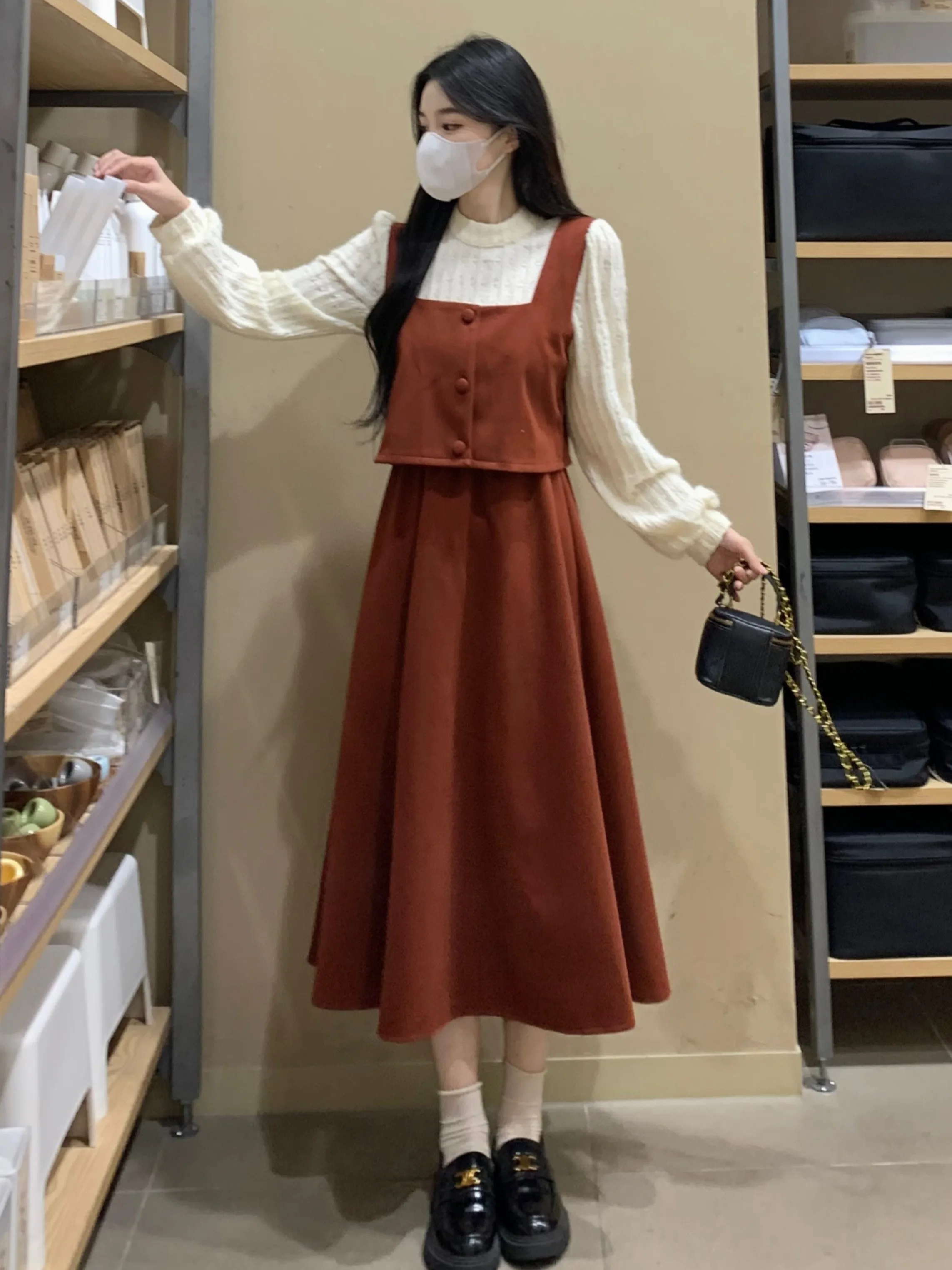 Plus size French sle Lace Stitching Long sleeve dress Women Autumn and Winter Chubby Girl Preppy Sweet Waist Hugging Slimmi...