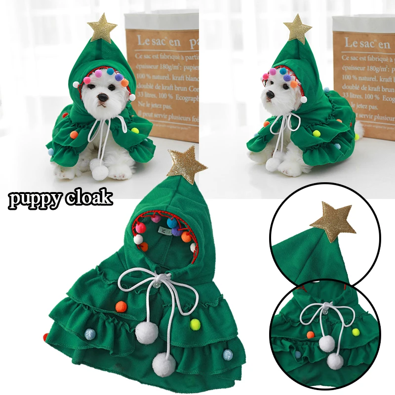 

Christmas Tree Pet Cloak Dog Costume Dog Transformed Clothing Pet Cape Shawl Winter ChristmasTree Shape Cute Dog Clothes