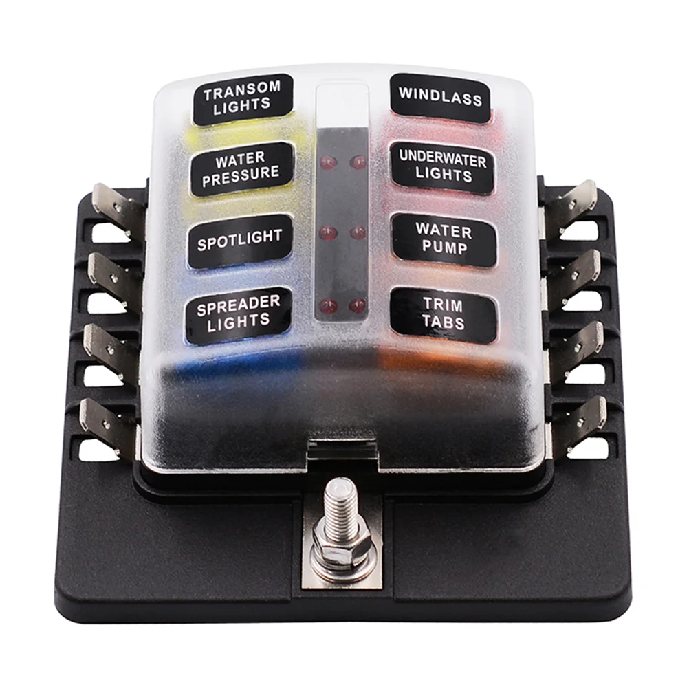 

12-30V 1 in 8 Out Car RV Fuse Box Base Insurance Insert PC Terminal Block Black