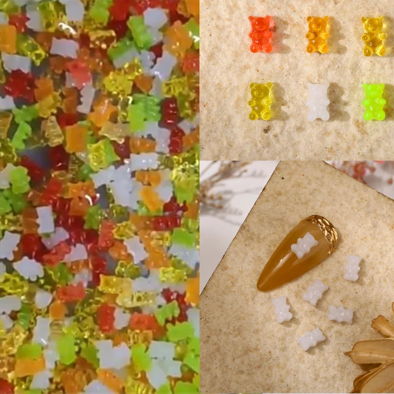 

50pcs Multi Jelly Resin Bear Nail Rhinestones Decoration 3D Colorful Jewelry Nail Art Cartoon Charms DIY Kawaii Nail Accessories