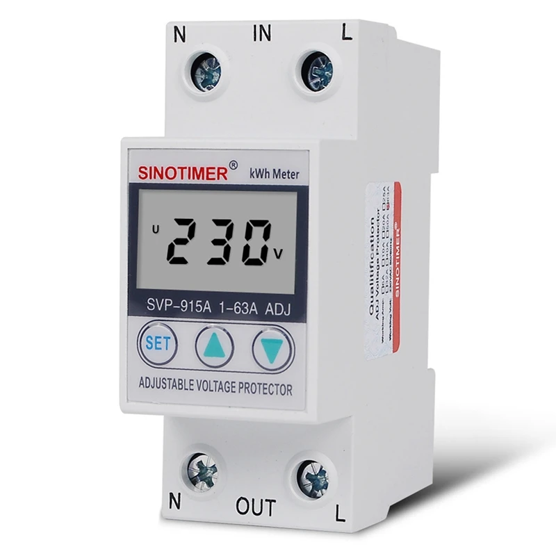 

SINOTIMER SVP-915A 63A Single Phase Adjustable Intelligent Overvoltage Protector With Metering Power Display