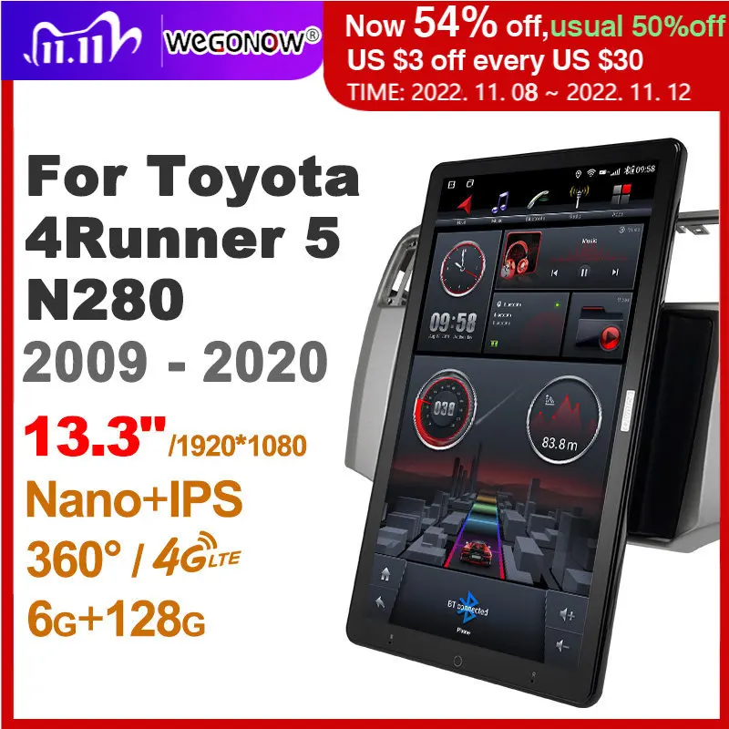

Автомобильное радио 13,3 дюймов Ownice 1Din Android10.0, панорама 360 для Toyota 4runner 5 N280 2009 - 2020 GPS, автомобильное аудио SPDIF 4G LTE, без DVD