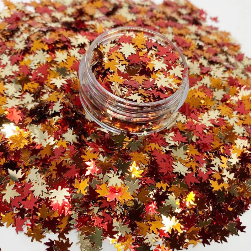 

1 Box Maple Leaf Glitter Nails Art Sequins Multicolor Autumn Fall Leaves Glitter Flakes Thin Paillette Manicure Polish Decors