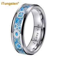 itungsten 6mm 8mm blue carbon fiber steampunk gear inlay tungsten ring men women wedding band i love you engraved comfort fit