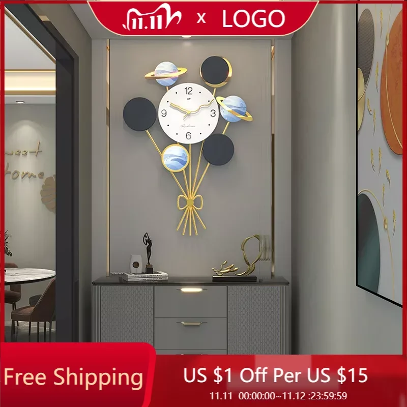 

Большие настенные часы в скандинавском стиле, креативные винтажные металлические бесшумные стильные настенные часы Xenomorph, золотые настенные часы для гостиной HY50WC