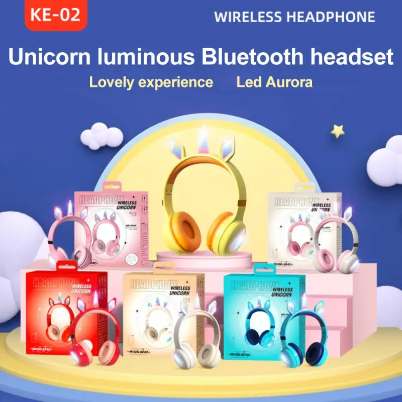 

Cute Unicorn Bluetooth Headphones For Children Cat Ear Flash Glowing Gaming Headset With Microphone Stereo Earphones Kids Gifts