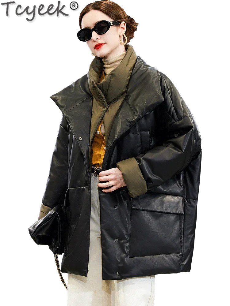 Tcyeek куртка из натуральной кожи женские дубленки овчины 2024 модное пальто на