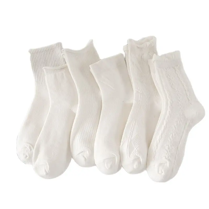 

1 Pcs White Socks Women's Cute Japanese Jk Socks Ins Tide Summer Mid-tube Socks Spring and Autumn Long Tube Lolita Lace Socks