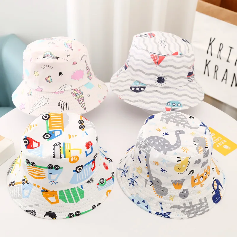 

2-4 Years Summer Baby Hat Kids Cotton UV Protection Sun Cap Children Panama Beach Girls Boys Bucket Hat Cute Cartoon Infant Caps