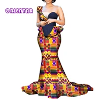 ankara dresses fashion floral print women dresses patchwork one shoulder evening party dress elegant african clothes wy9300