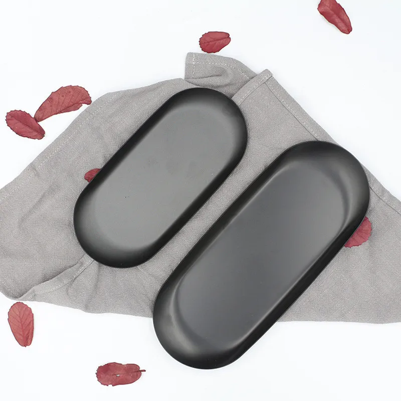 Черная матовая обеденная тарелка из нержавеющей стали десертная фруктовый торт