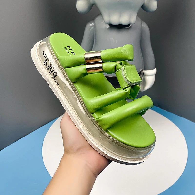 

Шлепанцы женские на платформе, спортивные сандалии на среднем каблуке, роскошные брендовые шлепанцы, сланцы, зеленые, лето 2022