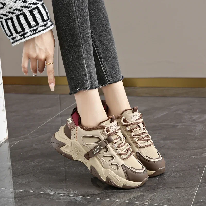 Женские массивные кроссовки зимние теплые повседневные прогулочные туфли на