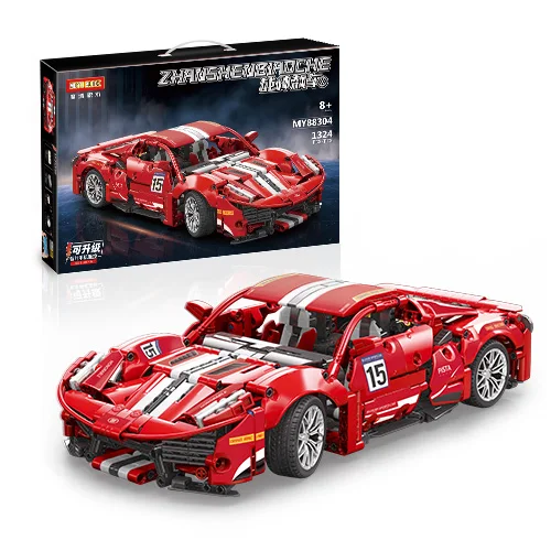 

Techinical Sports Car 1324pcs Ferraried 488 1:14 Racing Car Buliding Blocks Remote Control Bricks High-Tech Model Toys For Boys