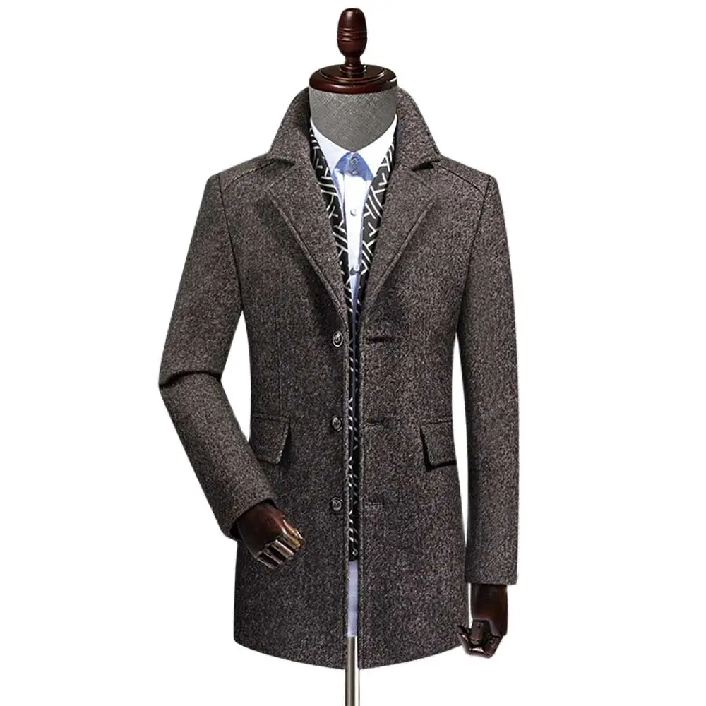 

Autumn Winter Wool Coat Men's Casual Warm Mid Length Suit Jacket Fashion Trenchcoat Business Blazer Banquet Office Clothing