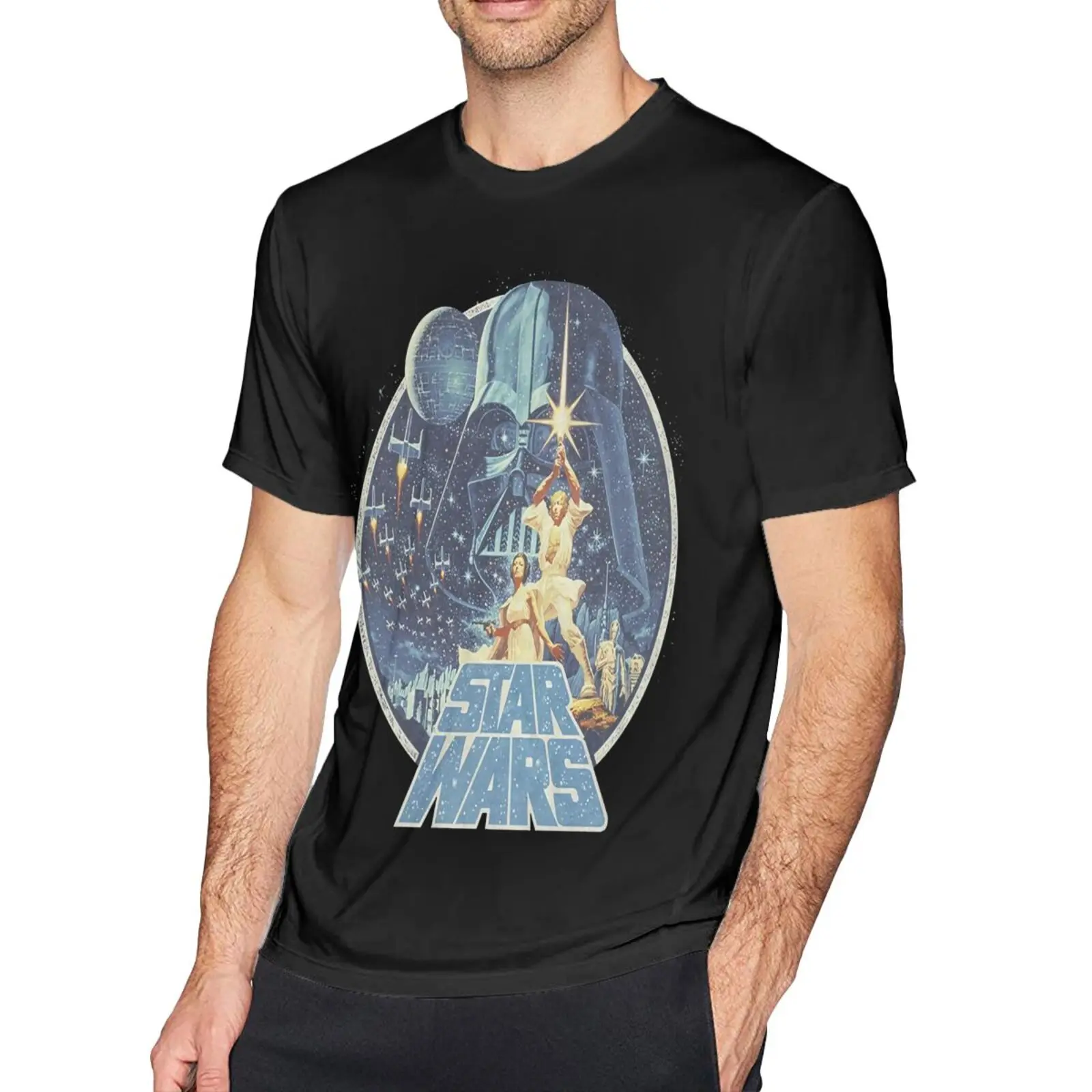 

Футболка мужская оверсайз с рисунком звездного пейзажа, оверсайз футболка с круглым вырезом, рисунок гранж, женская одежда