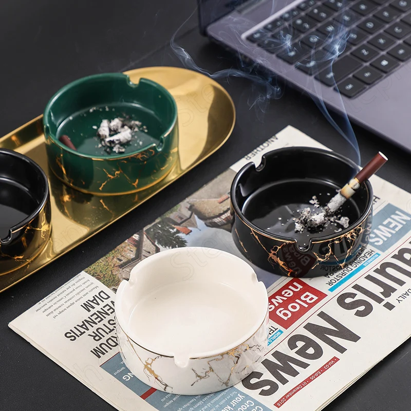 

Керамические пепельницы с золотистой мраморной текстурой, скандинавский модный кофейный столик, настольные пепельницы для офиса, украшени...