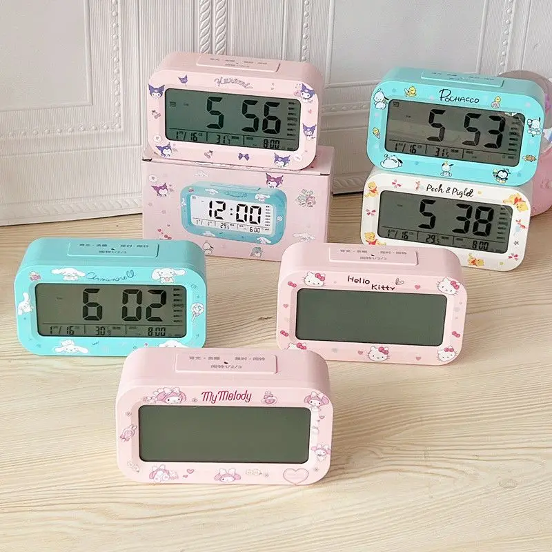 

Мультяшный студенческий Sanrio My Melody простой прикроватный колокольчик современные детские цифровые умные часы с часами и термометром
