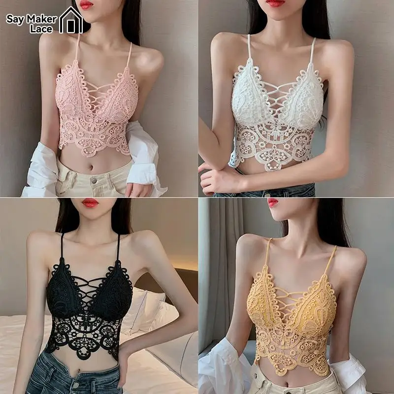 

Fashion Mesh Lace Women Crop Tops Vest Push Up Bralet Women's Corset Bustier Bra Sexy V-Neck Camisole Tank Top