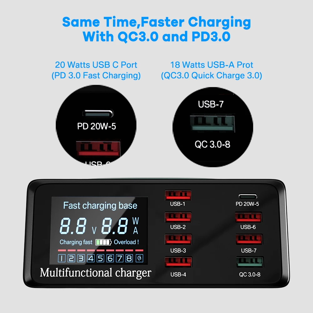 100w multi usb charger hub pd quick charge 3 0 qi wireless charger 8 usb ports fast charging station for iphone samsung huawei free global shipping