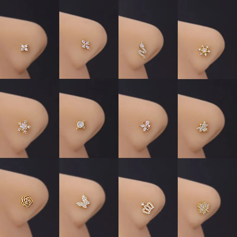 

1pc Surgical Steel New Nose Ring L Shape Micro-set Zircon Nose Piercing Nose Stud Piercing Nariz Lote Prong Nose body Jewelry