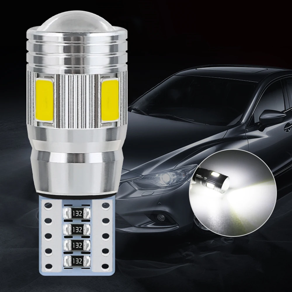 

2pcs T10 W5W Interior Xenon White Blue Yellow LED CANBUS 6SMD 5630 Lens Projector Solid Aluminum Bulbs Side Marker Parking Light