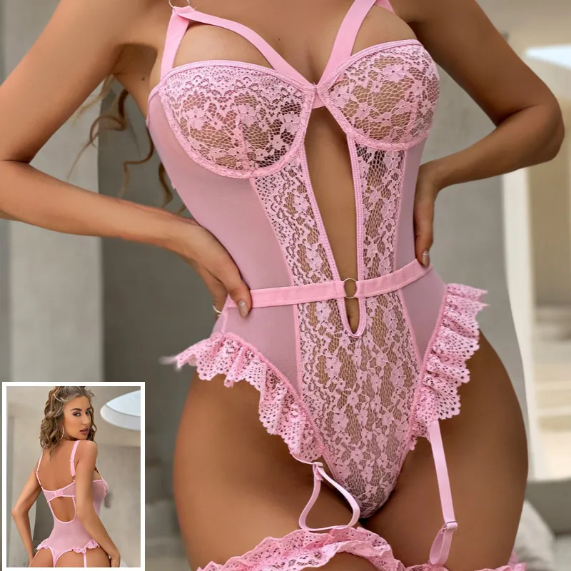 

Embroidery Open Erotic Sexy Woman Bodysuit Lingerie Atletico Madrid Lace Intimate Hot Three-point Women Sensual Exotic Clothes