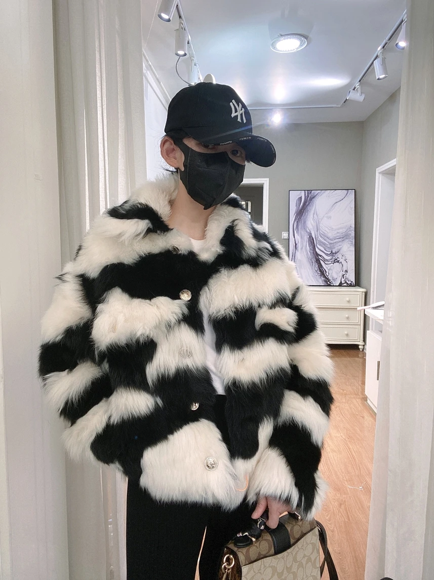 Environmental Protection Faux Fur Coat Female New Short Autumn and Winter Black White Toka All-Match Casual Fox Fur Plush Jacket