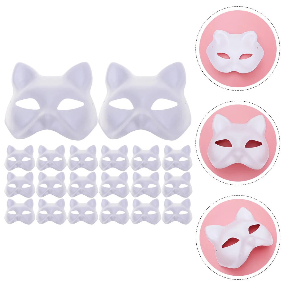 

20 Pcs Half Face Cat Masks Carnival Face Blank Hand Drawn Mask Fox Masquerade Women White Bulk Cat Paper Halloween Prop DIY