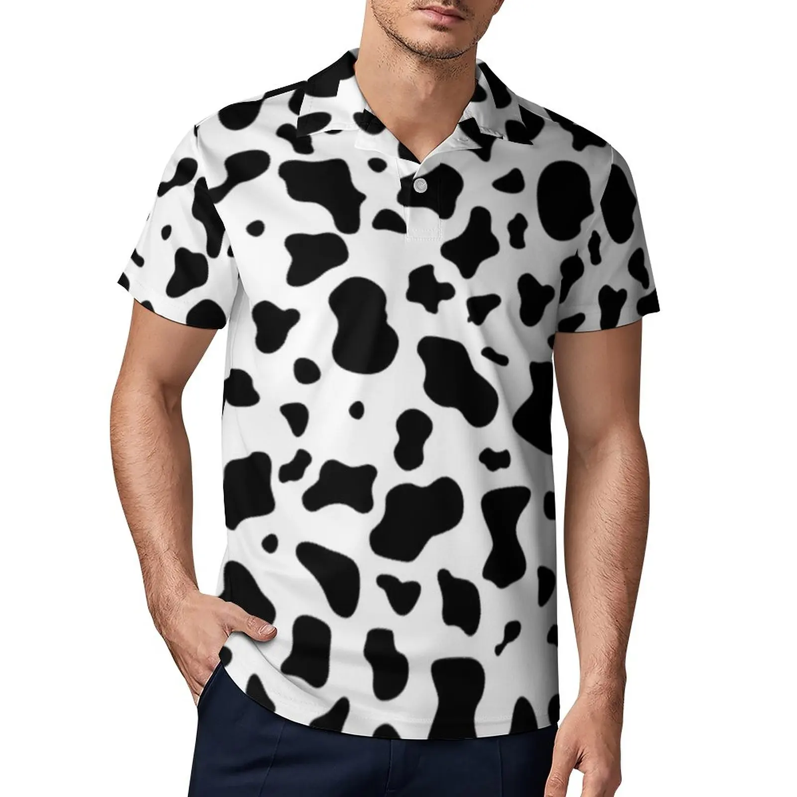 

Рубашка-поло с коротким рукавом и принтом в виде коровы