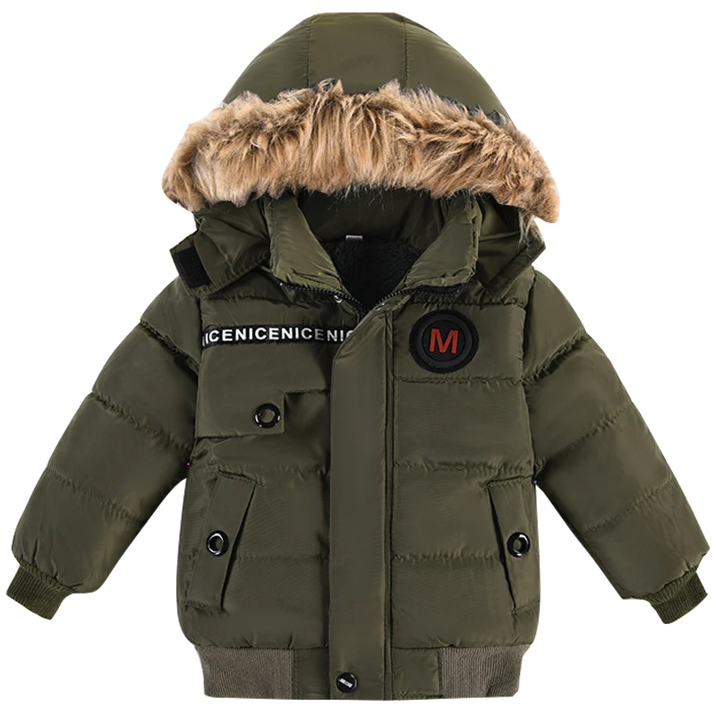 

New children's cotton padded jacket boys' thickened jacket winter hooded plush cotton padded jacket zip wind proof jacket